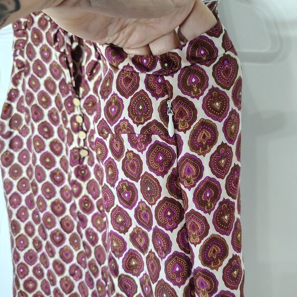 J.Crew‎ 100% Silk Sleeveless Ruffle Blouse Size 0 Geometric Paisley Print - Picture 6 of 11
